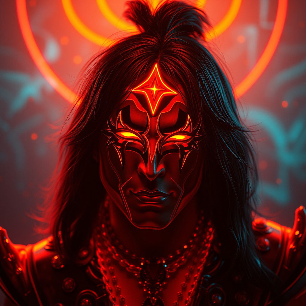 Star Child Portrait in Amber Neon Glow