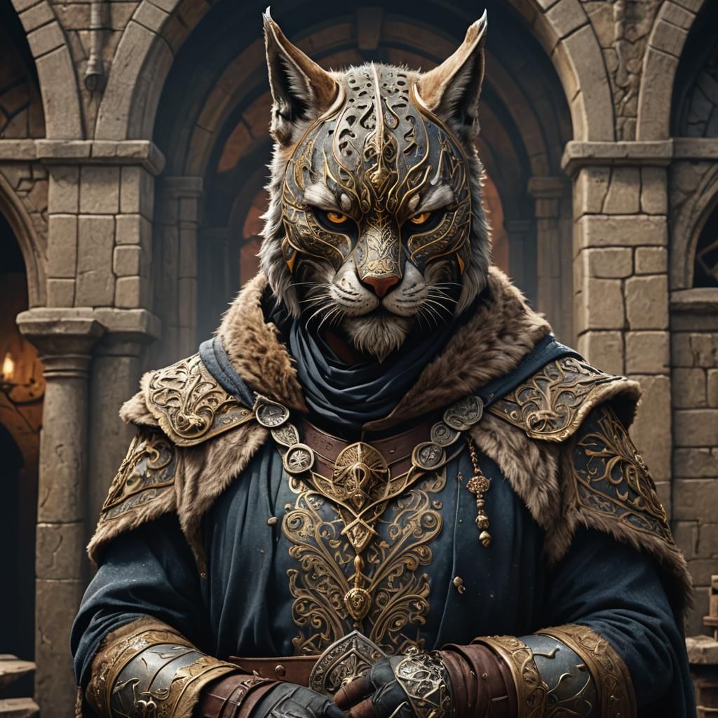Lynx Masked Mob Boss in Medieval Clothing