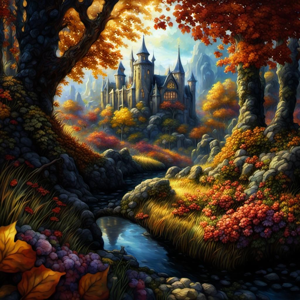 Whimsical Autumn Landscape in a Fantasy Matte Painting
