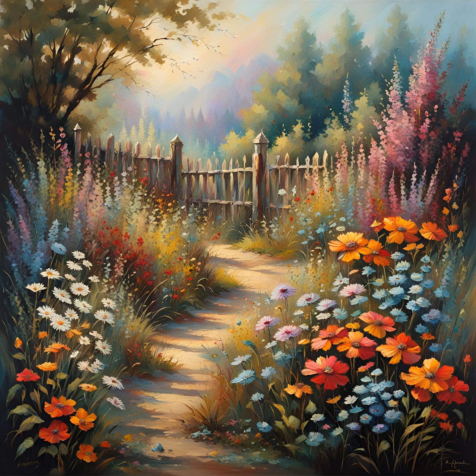 Abstract Wildflower Garden Painting with Heavy Texture