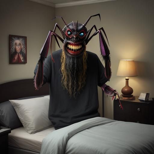 Horrifying Insectoid Nightmare in Dream Bedroom