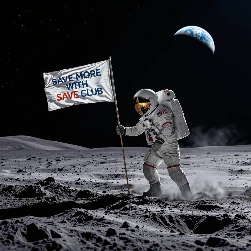 Astronaut Plants 'Save Club' Flag on Moon