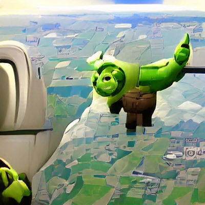 Shrek on an Airplane