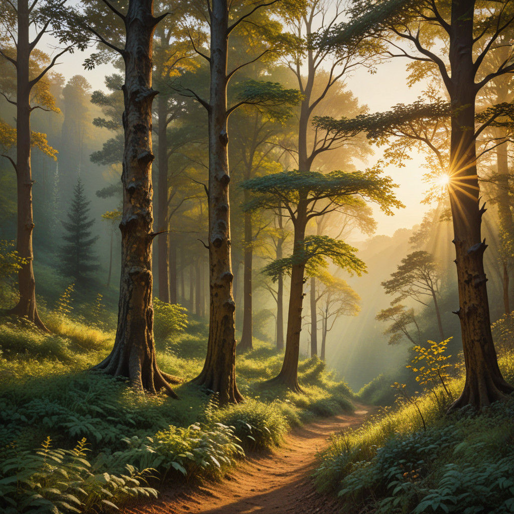 Surreal Forest Landscape with Oil Painting Brushstrokes