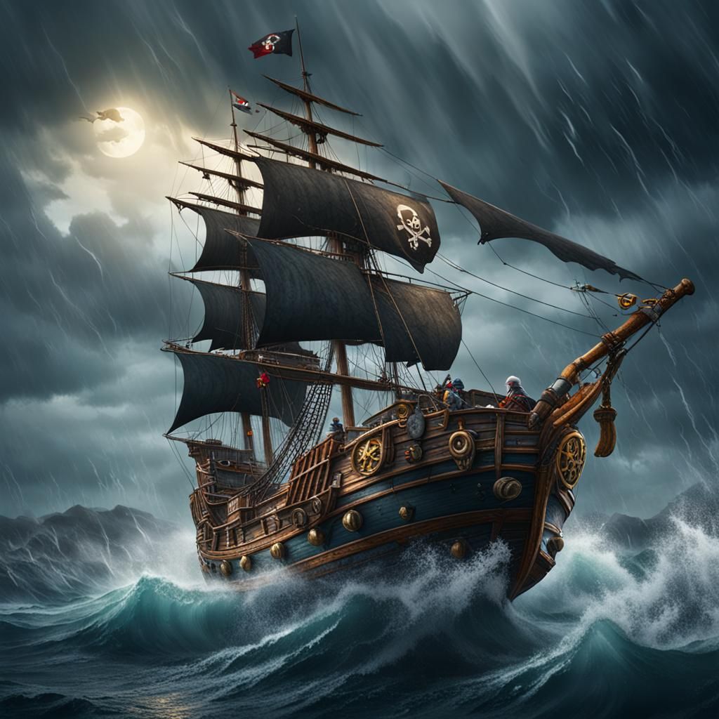 Pirate Puffin Sailing in Stormy Weather