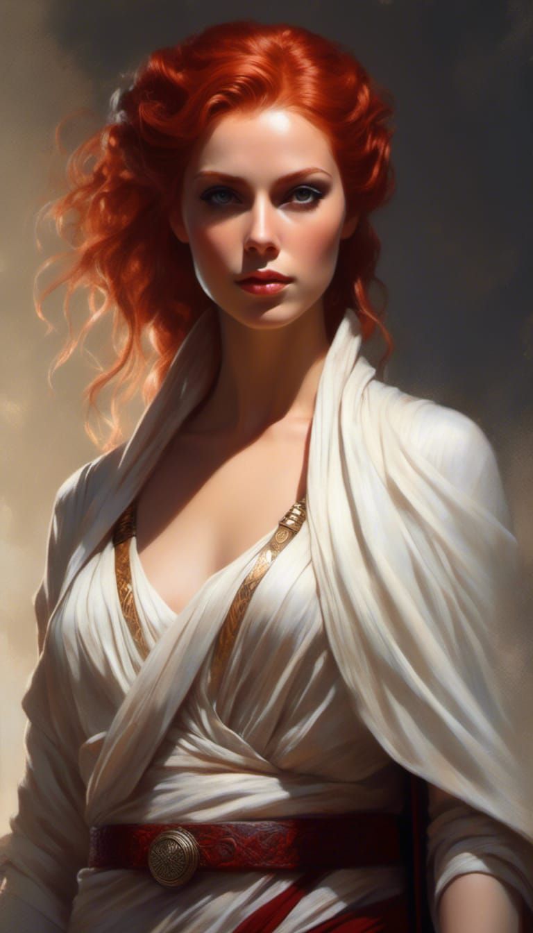Hyperrealistic Jedi Lady Portrait with Red Hair
