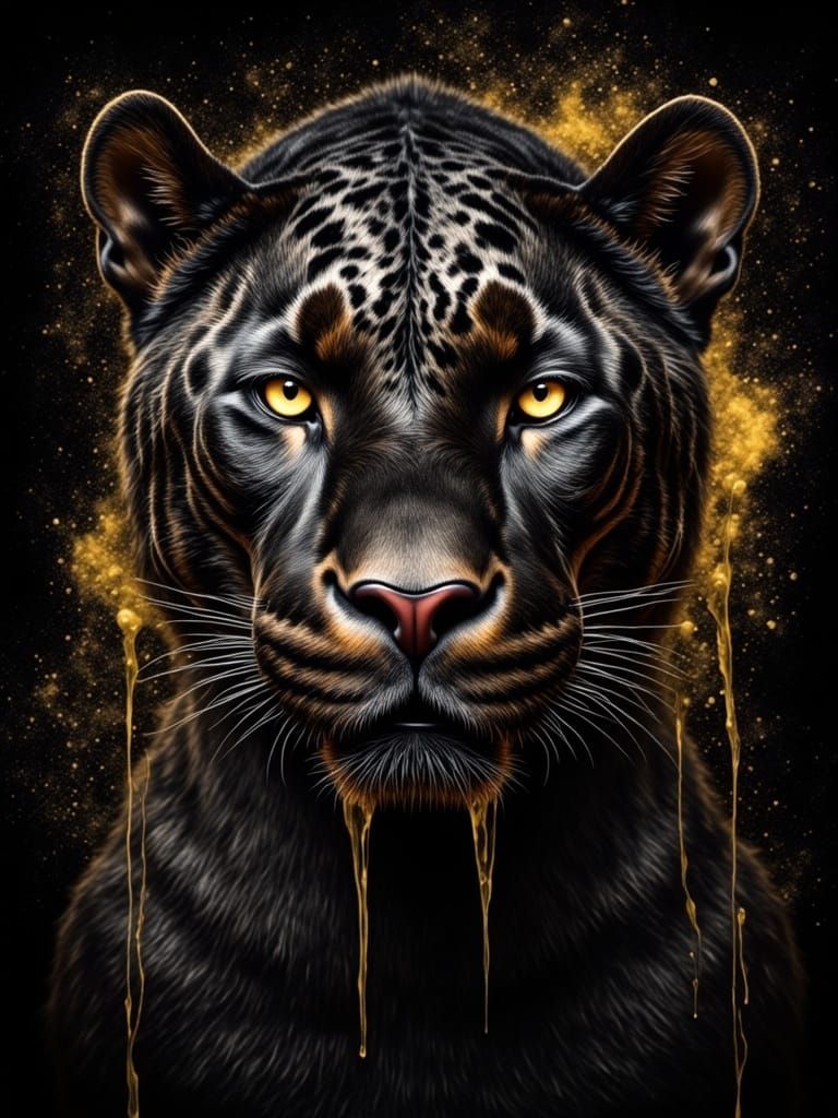 Black panther with yellow eyes, yellow rivulets dripping down