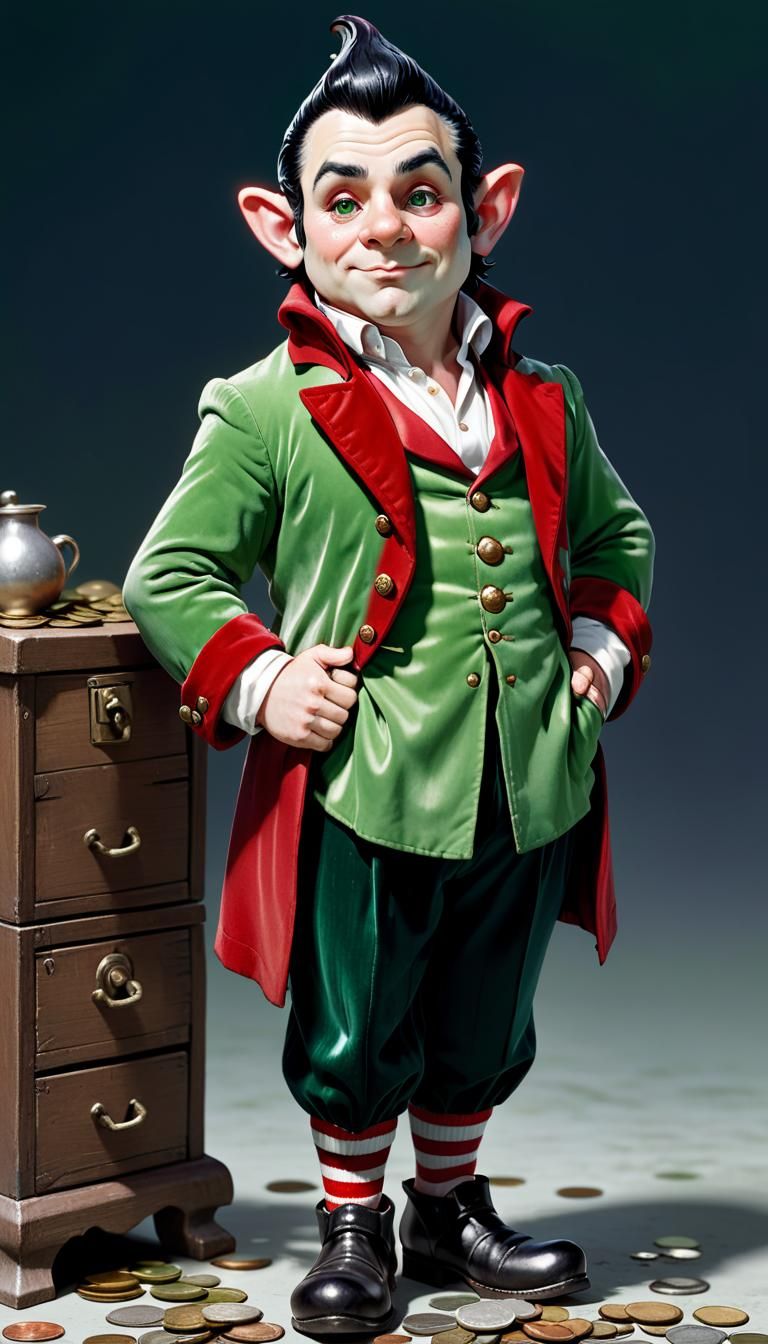 Gnome Flipping Coin Beside Treasure Chest