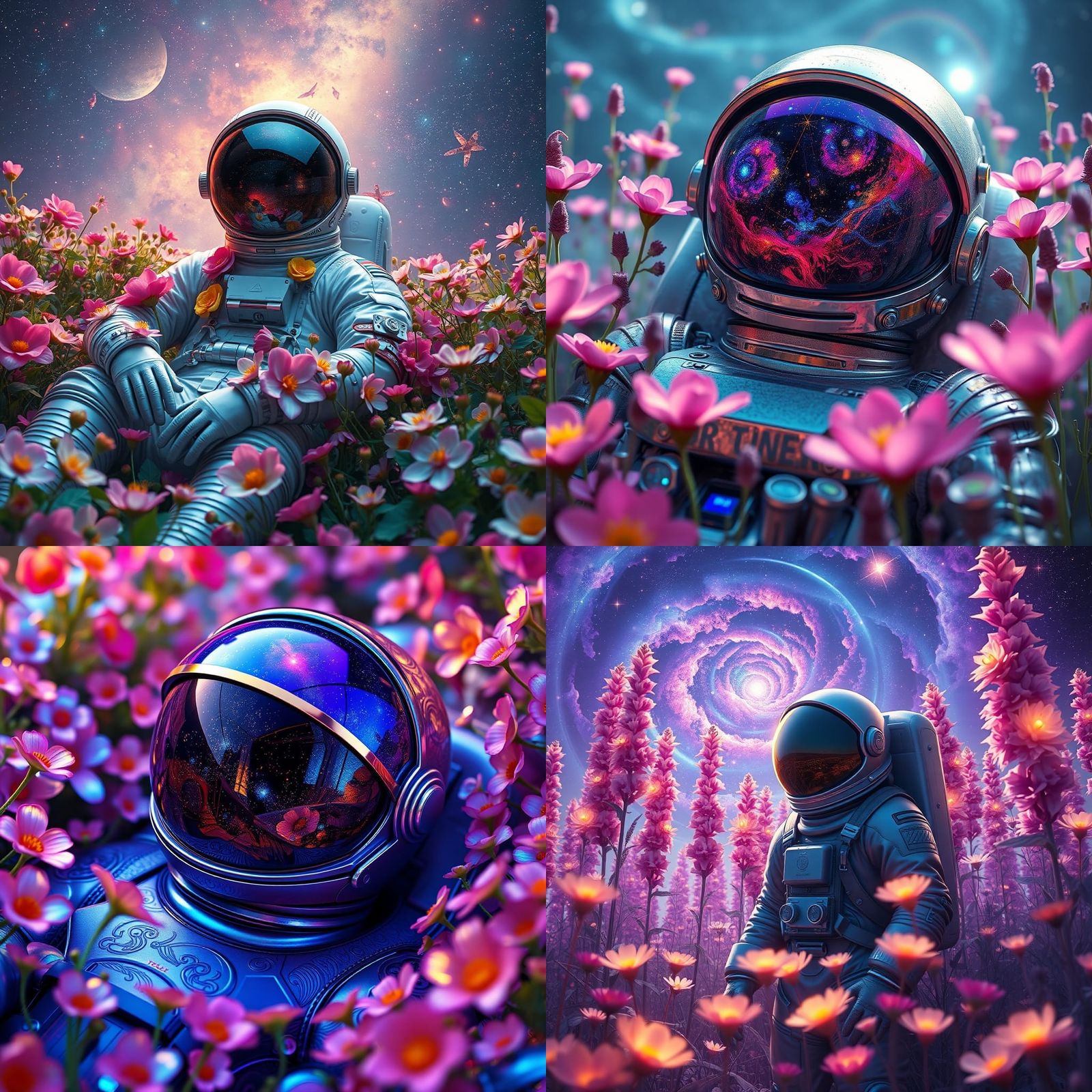 Astronaut in Flower Garden Reflecting the Universe