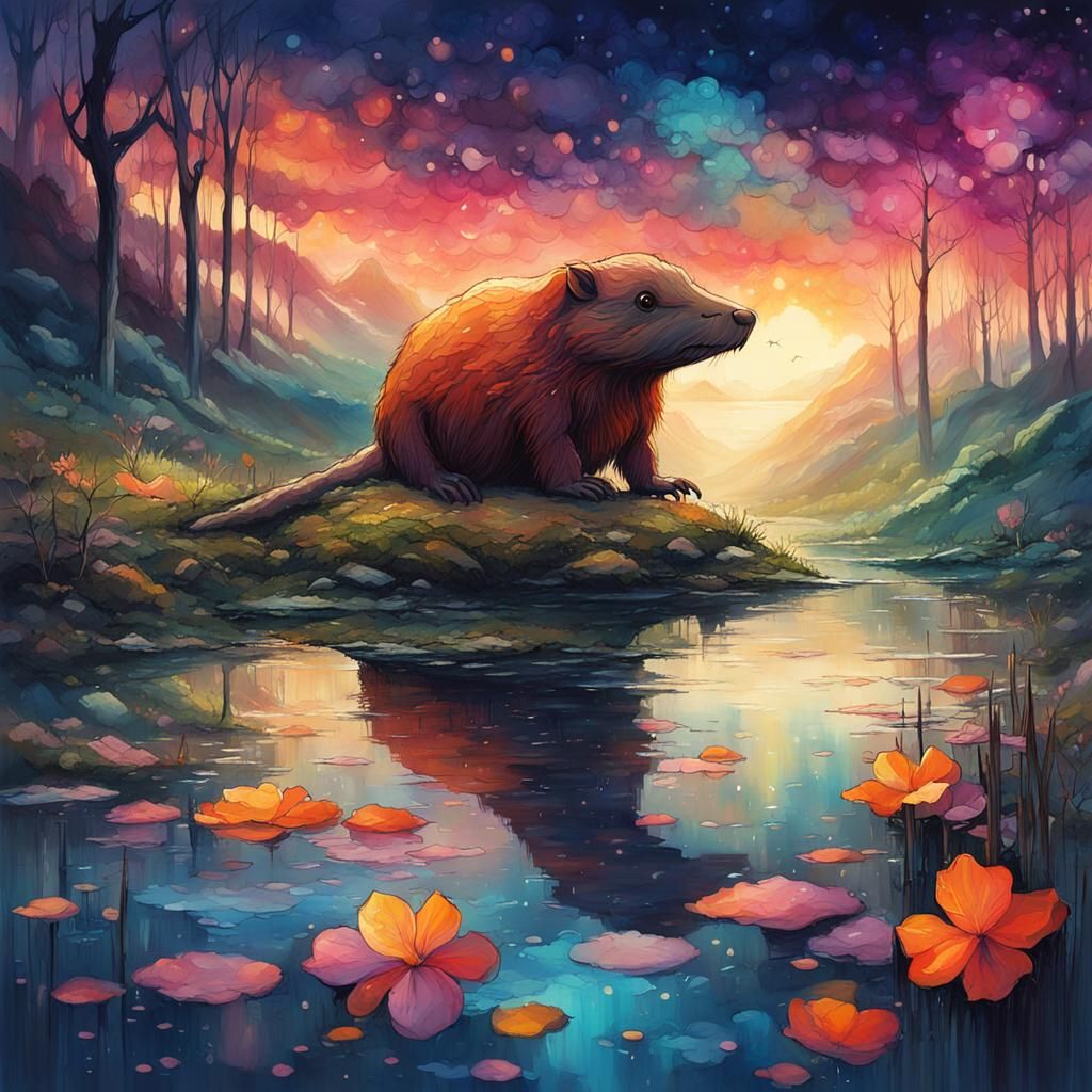 Dreamy Fantasy Platypus Reflects in Anime Style