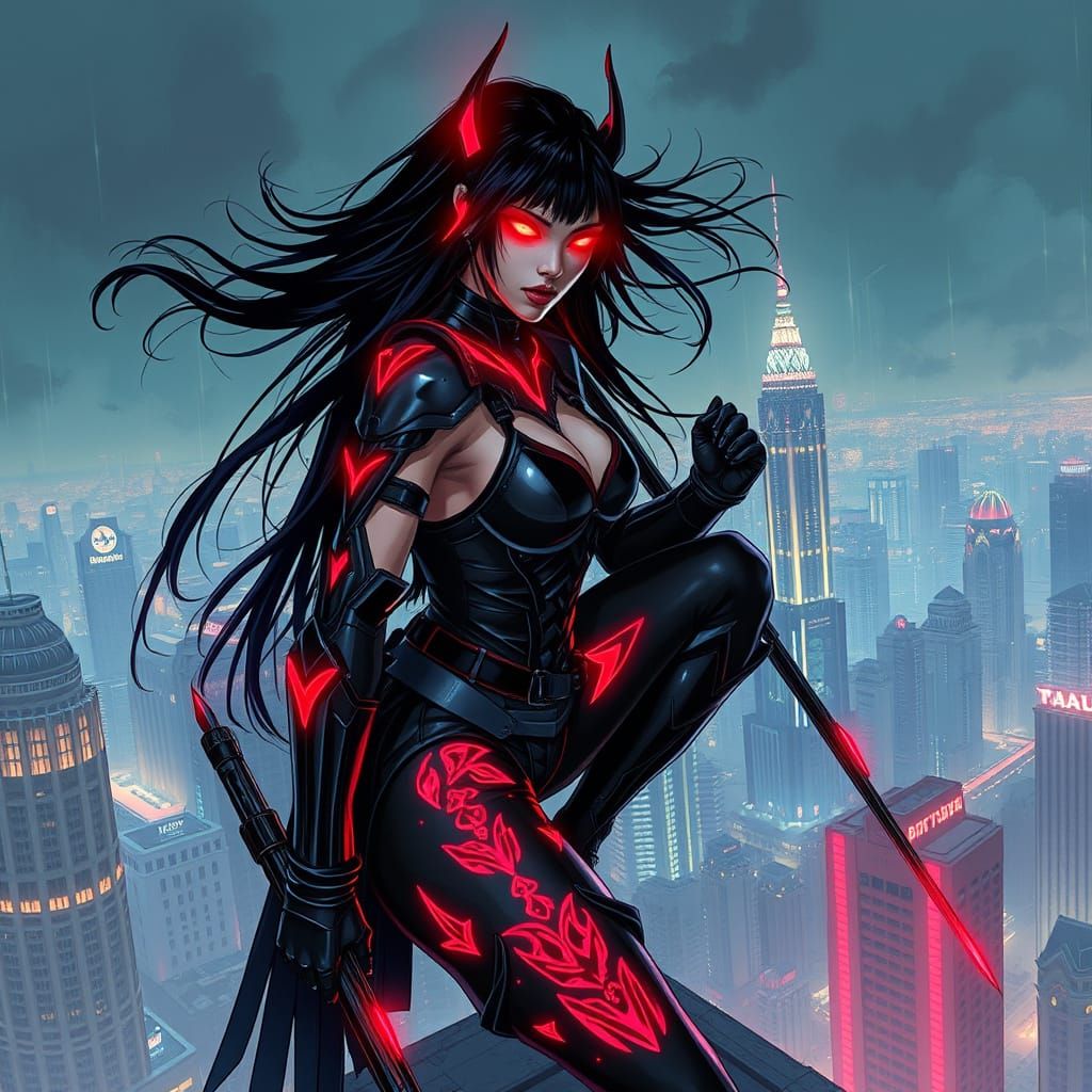 Cyberpunk Manananggal Assassin in Futuristic Manila
