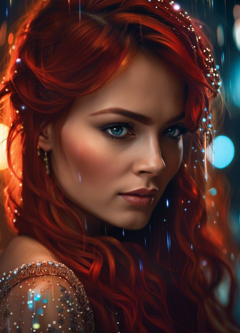 Emma Stone in Rainy Paris: Watercolor Cyberpunk