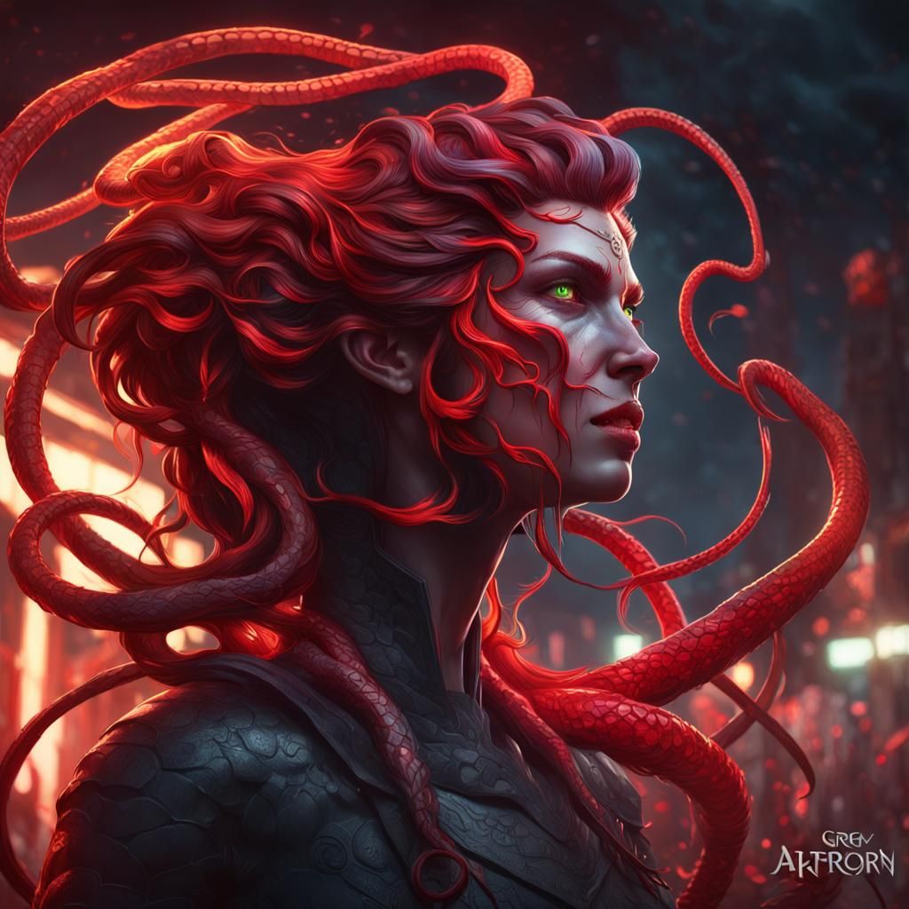 Mythological Medusa Portrait in Hyperdetailed Style