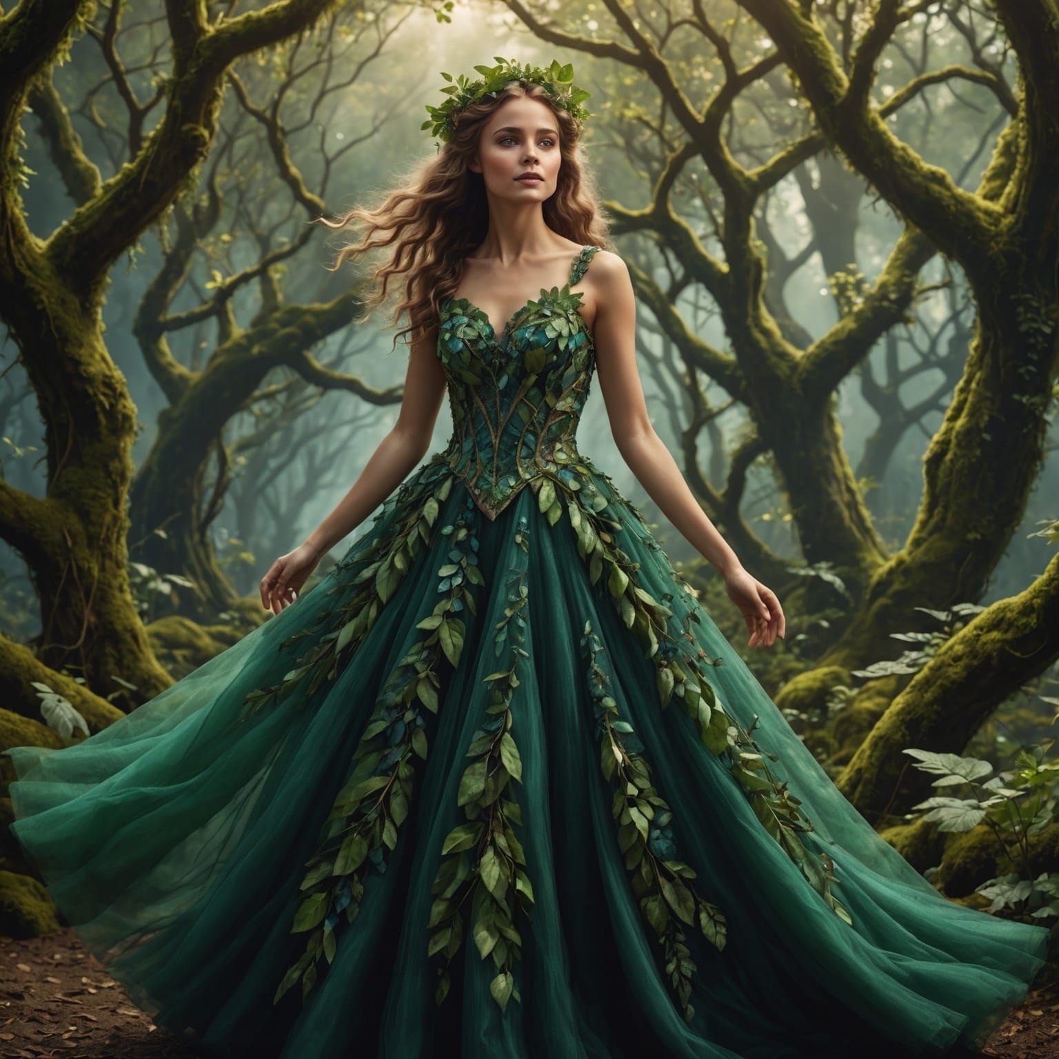 Happy Dryad in Prom Dress: Digital Matte Painting