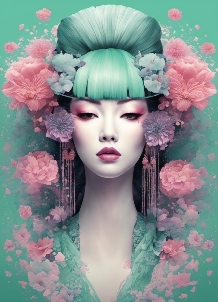 Geisha Portrait in Pastel Graffiti Art Style