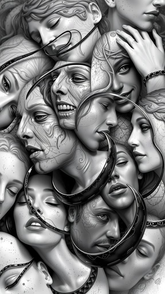 Surreal, Dreamlike Cluster of Faces and Forms in Exquisite D...