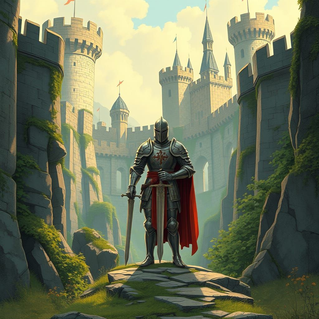 Knight in Shining Armor at Medieval Castle