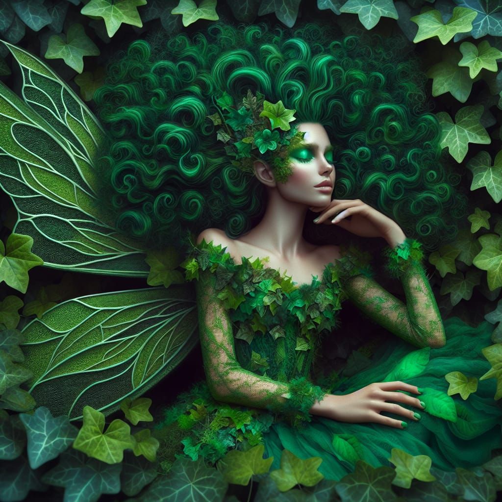 Emerald Fairy Lounging in Ivy