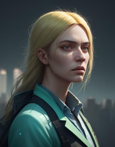 Blonde Scientist Portrait in Hyperrealistic Splash Art Style