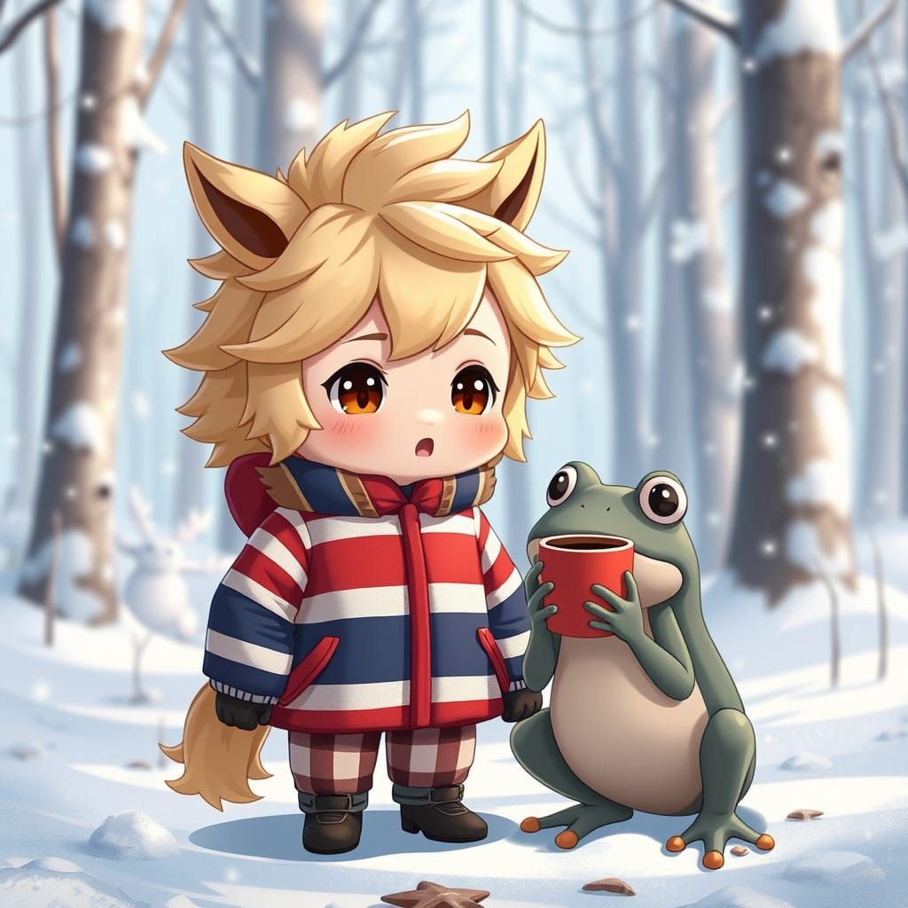 Chibi Fantasy Boy in Winter Wonderland