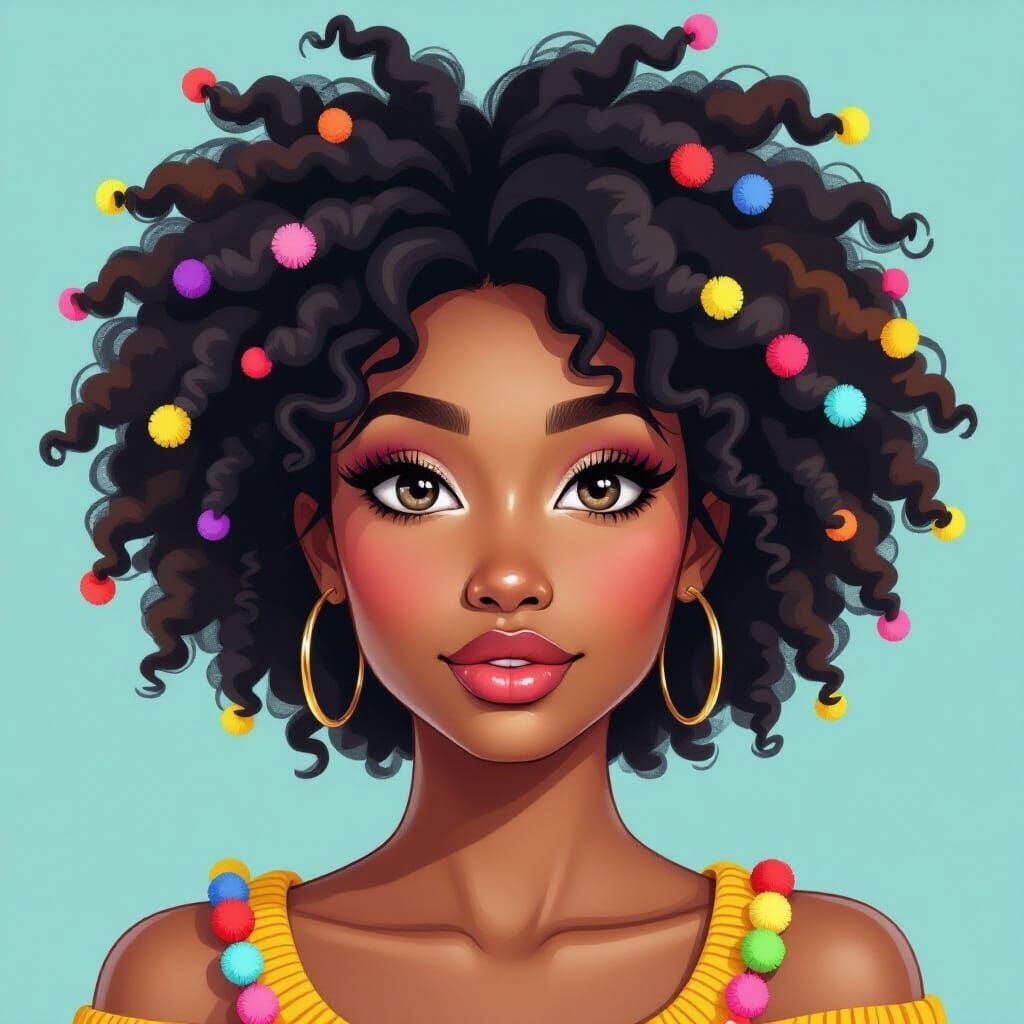 Playful Pom Pom Character of a Young Black Woman