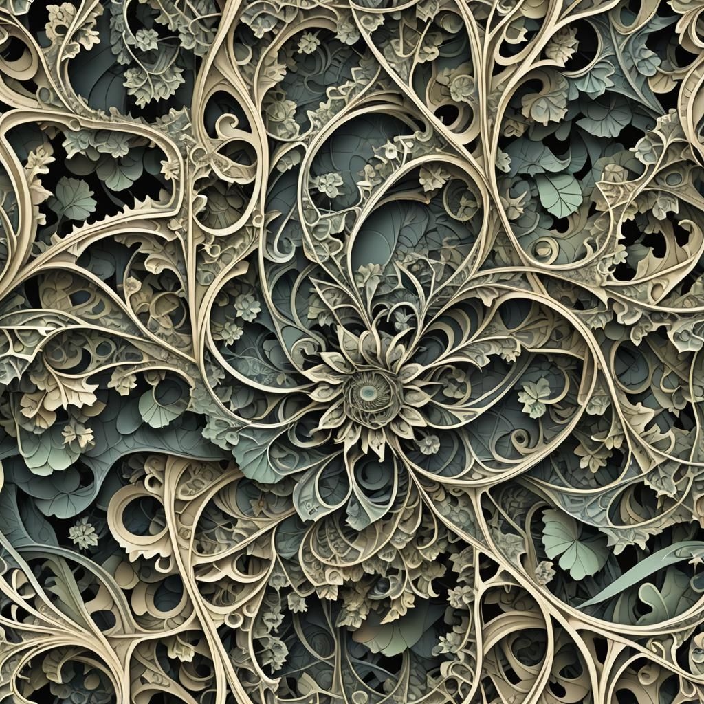 Vibrant Abstract Fractal: Scale and Vining Plants