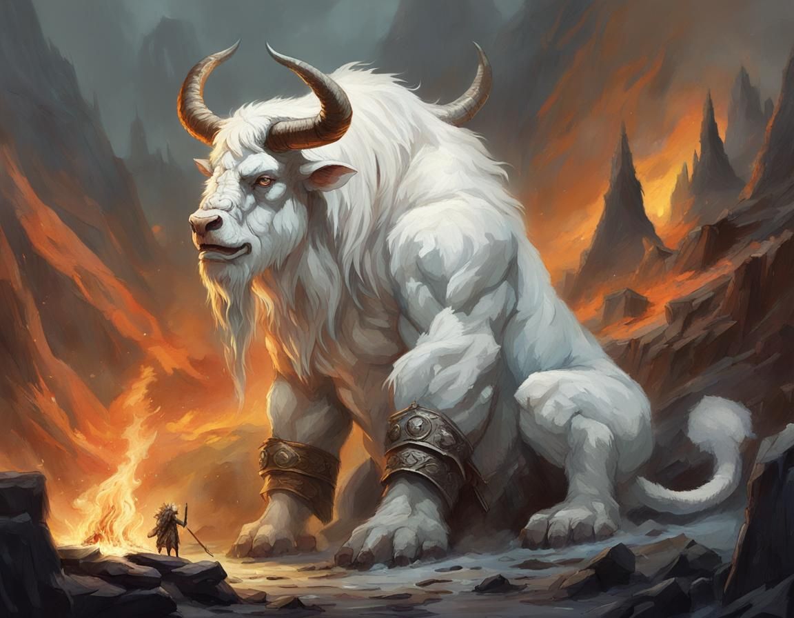 Mystical Yeti and Warrior by Campfire