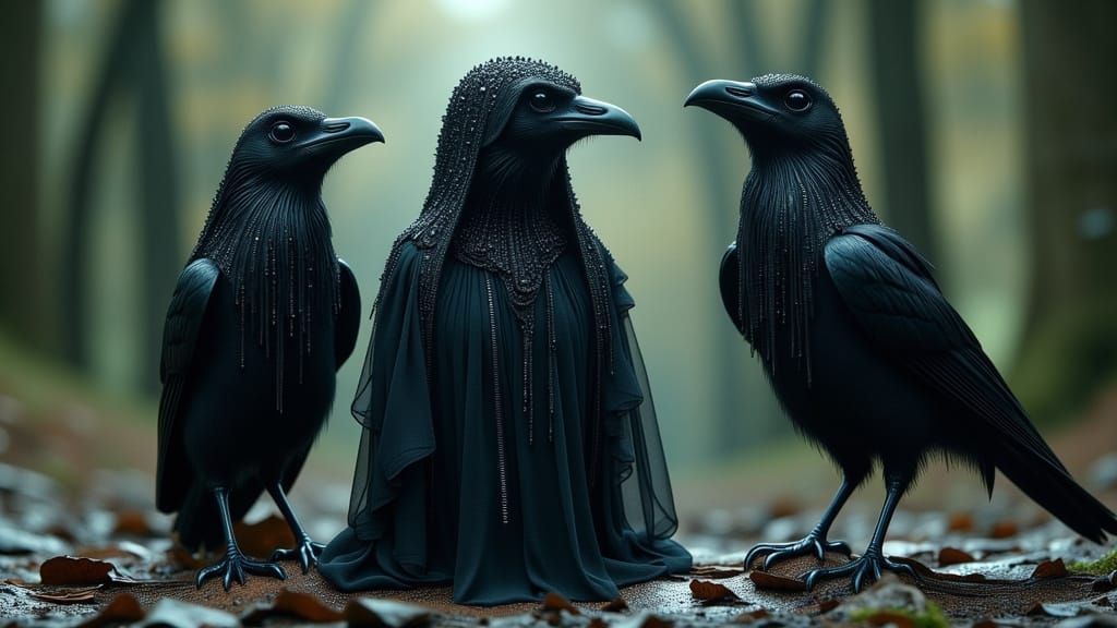 Mystical Raven Creatures in Gothic Dark Fantasy Style