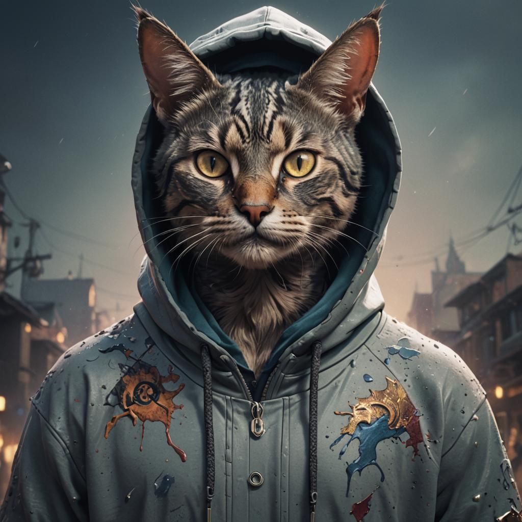 Detailed Cat-Human Hybrid in Matte Painting Style
