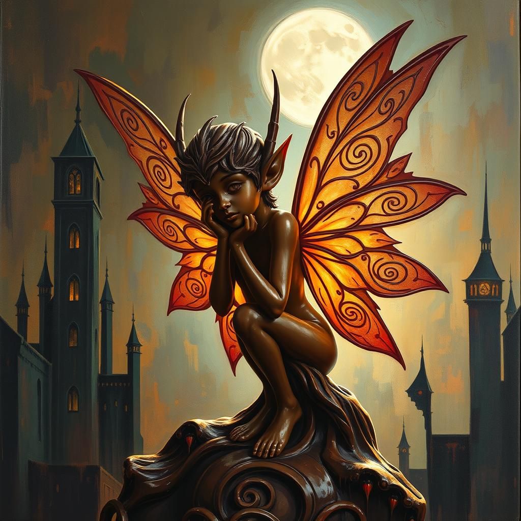 Melting Chocolate Elf Sculpture in Impasto Style