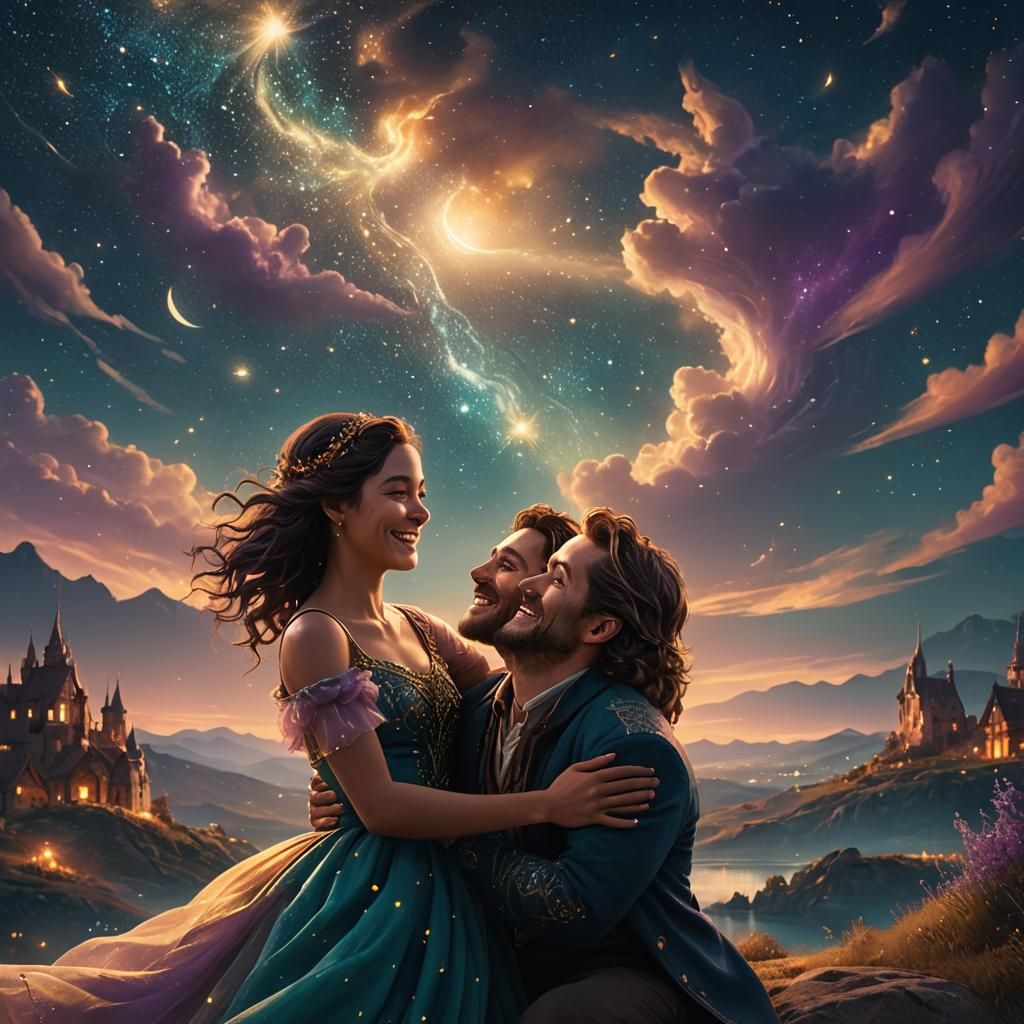Dreamy Couple Share Laughter Under Starry Night