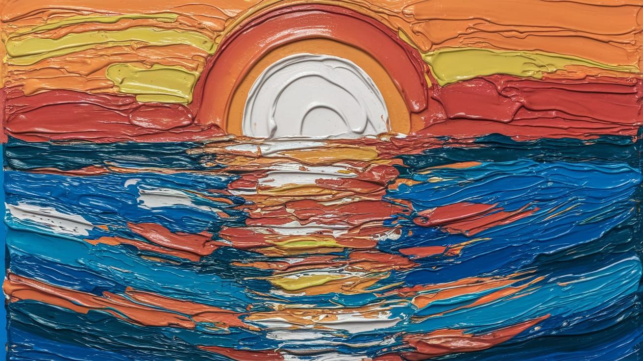 Impasto Sunset Seascape with Expressive Brush Strokes