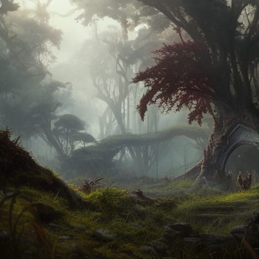 Overgrown Ancient Ruins in Dark Fantasy Style