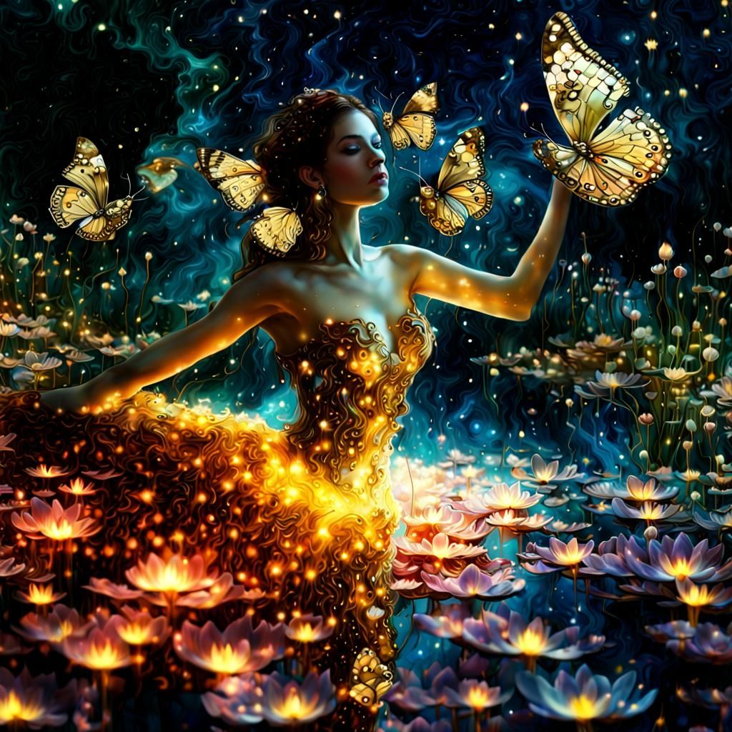 Nebula Butterfly in Diamond Water Lily Garden