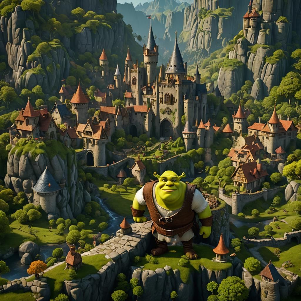Detailed Matte Painting of Shrek in Fantasy Art Style
