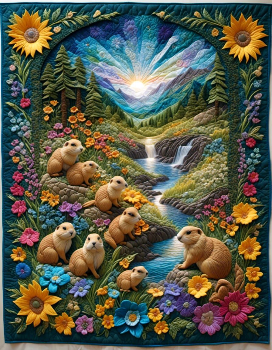 Prairie Dogs in Colorful 3D Quilt Style