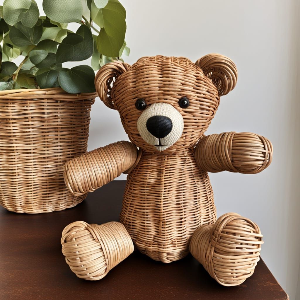 Rattan Teddy in Vintage Style