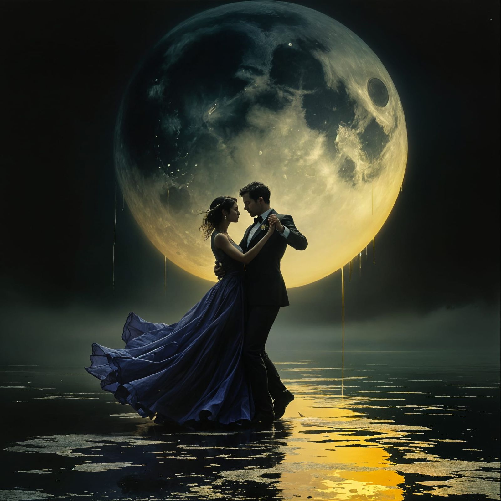 Man and Woman Dancing Under the Moonlit Oil Slick