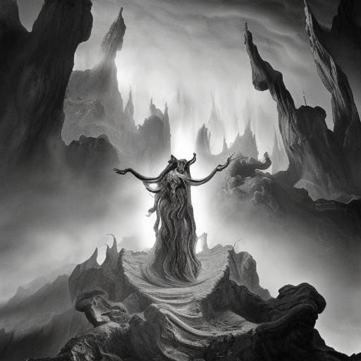 Cesare Borgia's Descent into Hell: Surreal Line Art