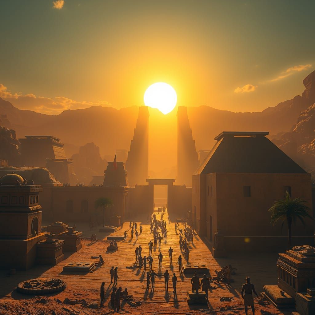 Egyptian Sunlit Oasis in Hyperrealistic Style