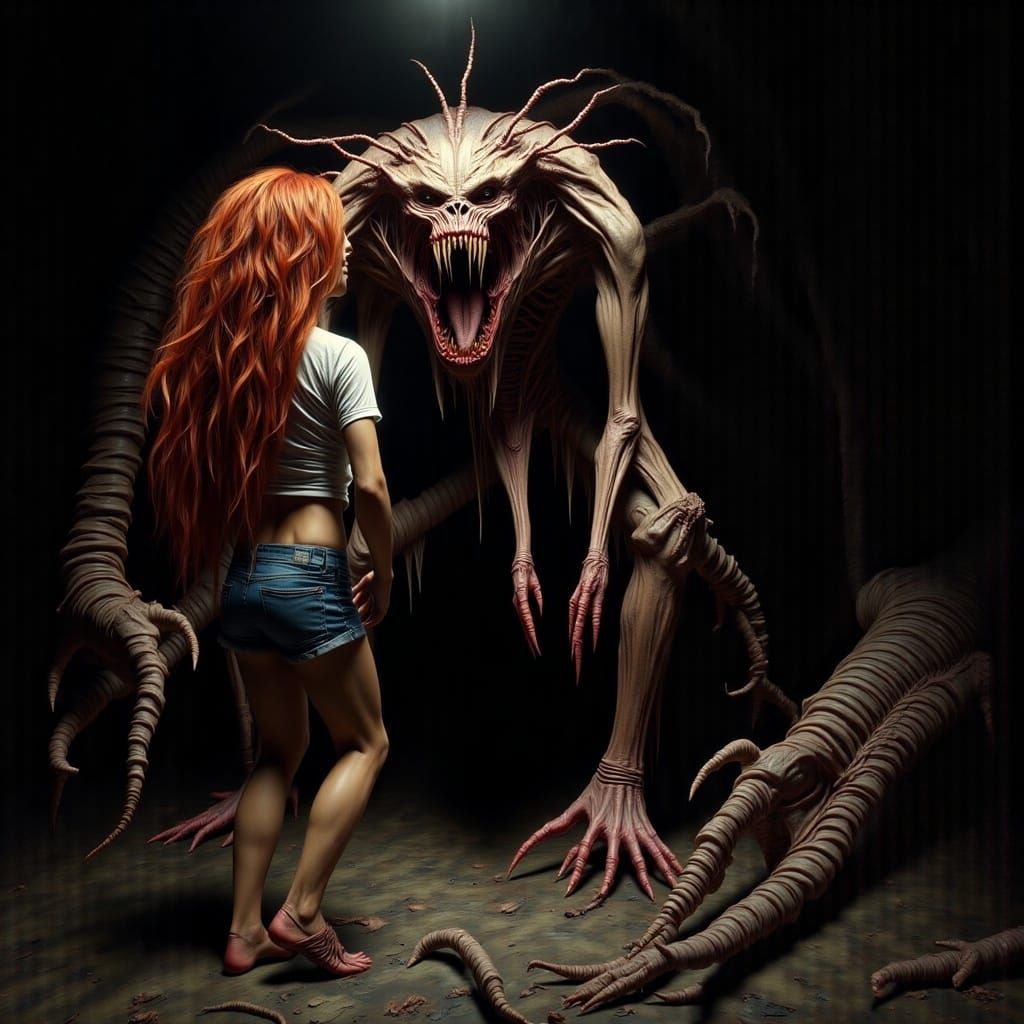 Young Woman in Foreboding Darkness