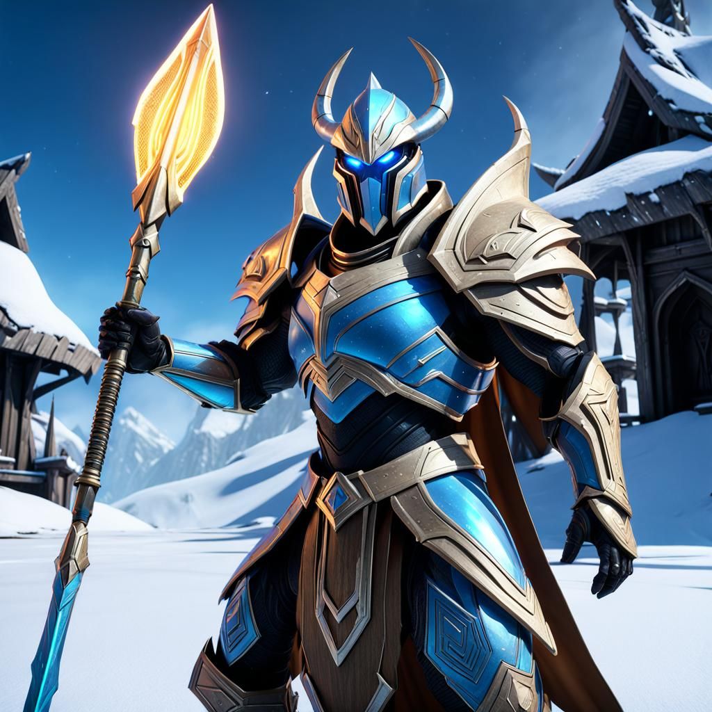 Norse Sangheili Warrior with Energy Spear, 3D Render