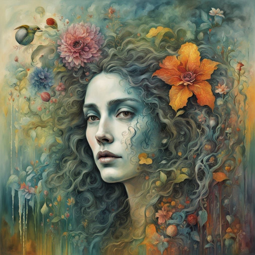 Woman in Bloom: Surreal Garden Within