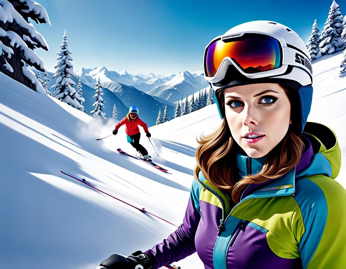 Anna Kendrick Skiing: Energetic Illustration