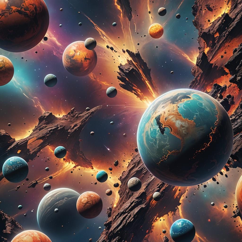 Hyperrealistic Exoplanet System in Splash Art Style