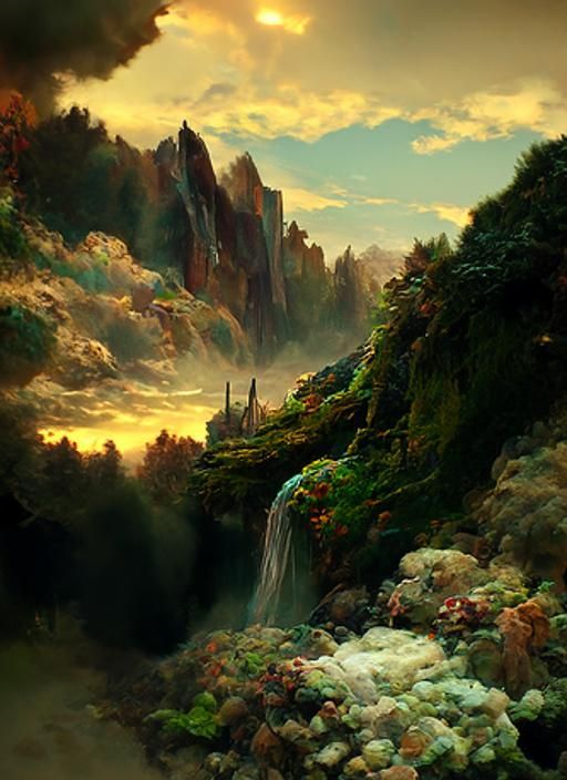 Overgrown Castle Nature Vista Landscape Painting