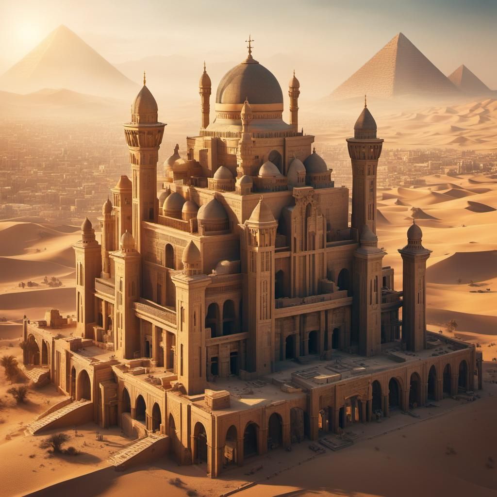 Steampunk Neo-Gothic Egyptian Necropolis in Art Deco Style