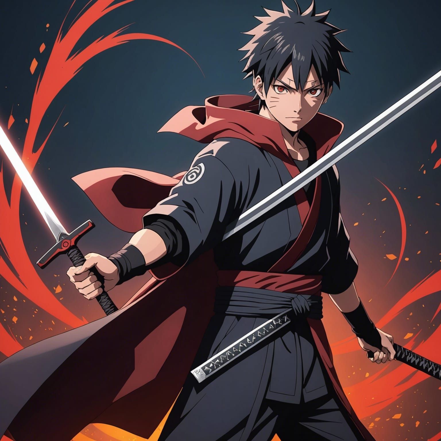 Anime Boy with Sharingan Eyes and Sword