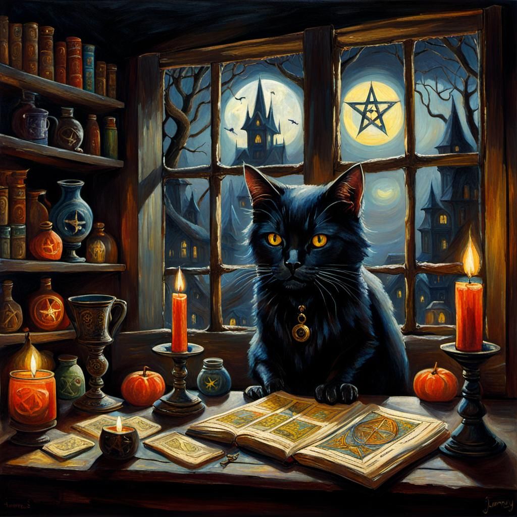 Witch's Room Tarot Reading in Oil Painting Style
