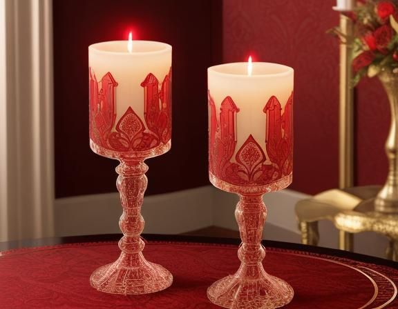 Hyperrealistic Red Cut Glass Candle Still Life